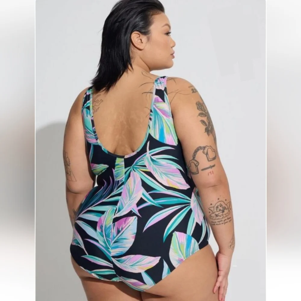 Torrid Summer Leaves Mesh High Neck One Piece Swimsuit